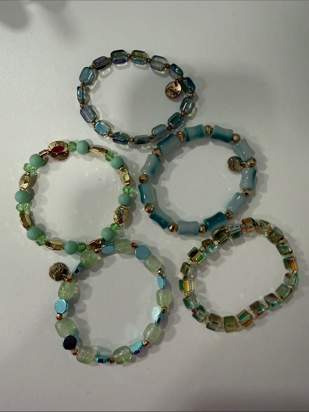 Erimish Aqua & Mint Beaded Stretch Bracelet Set